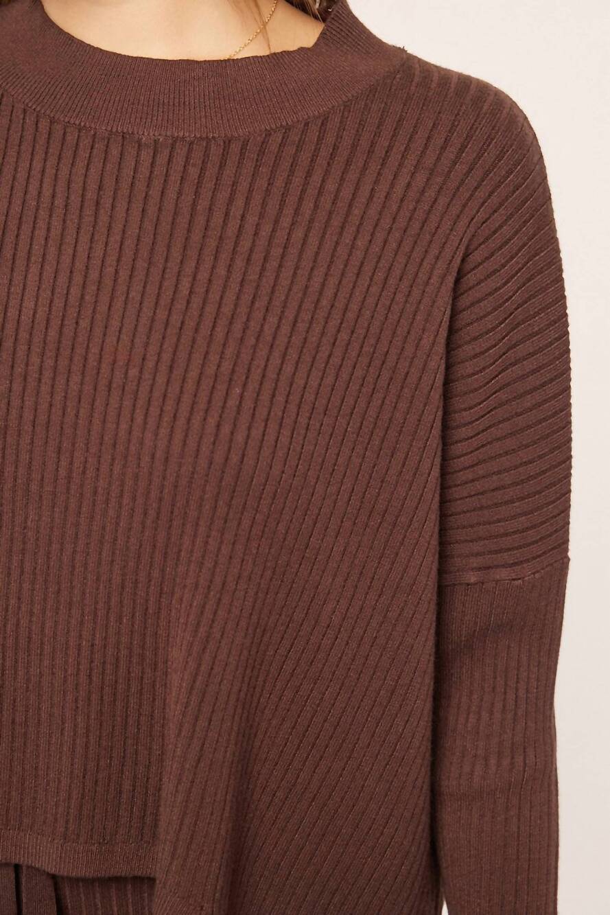 NEW TEA N ROSE ribbed crew sweater in cacao